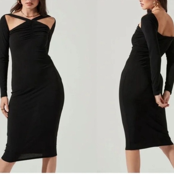 NWOT ASTR Cutout  Midi Dress Bodycon Long Sleeve - Picture 1 of 13